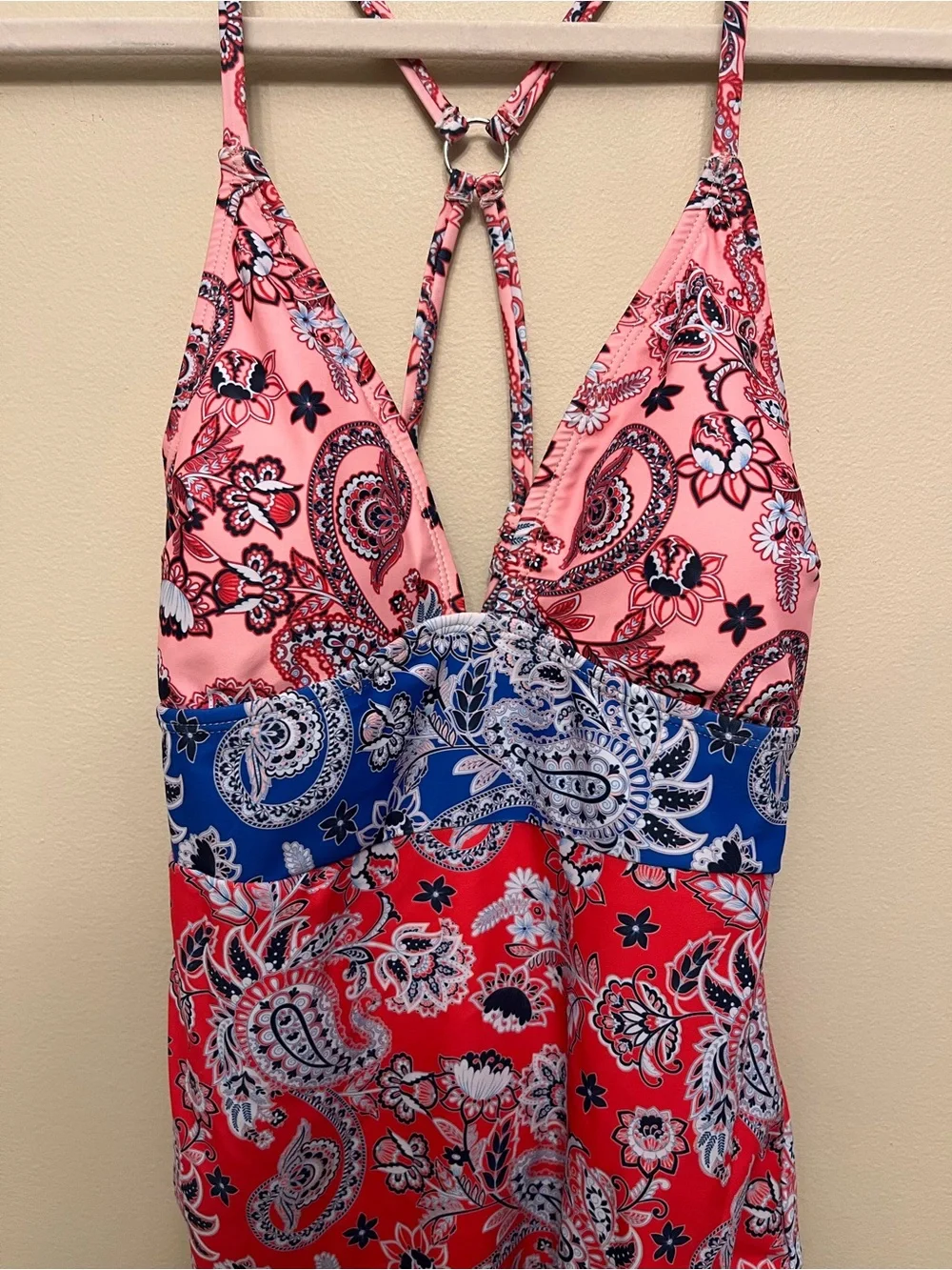 NWT Cupshe Colorblock Paisley One-Piece Swimsuit Women's Size Small
